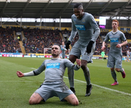 Remy Cabella celebrates scoring the opener, his first for Newcastle United.