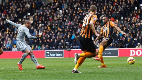 Yoan Gouffran scores the third, a deflected effort, his second in two games