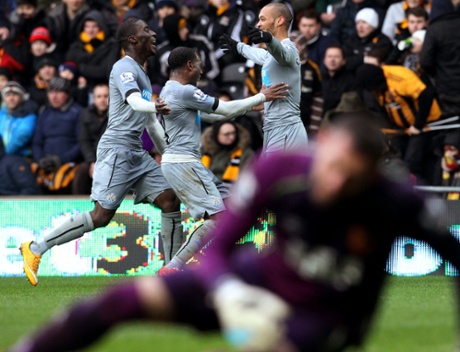 Yoan Gouffran celebrates scoring Newcastle's third.