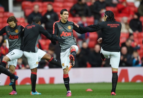 Angel di Maria and Radamel Falcao warm up, both start against Leicester City.