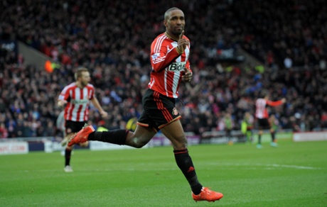 Jermain Defoe celebrates after slotting home his first for Sunderland.