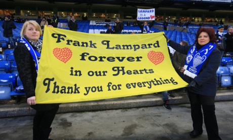 Fans of Frank Lampard hold signs before the Barclays Premier League match at Stamford Bridge, London. PRESS ASSOCIATION Photo. Picture date: Saturday January 31, 2015. See PA story SOCCER Chelsea. Photo credit should read: Mike Egerton/PA Wire. RESTRICTIONS: Editorial use only. Maximum 45 images during a match. No video emulation or promotion as 'live'. No use in games, competitions, merchandise, betting or single club/player services. No use with unofficial audio, video, data, fixtures or club/league logos.soccer chelsea