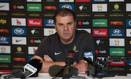 Ange Postecoglou talks to the press in Collingwood on Saturday.