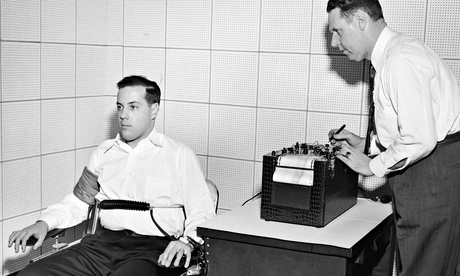 American inventor John Larson demonstrating a polygraph at Northwestern University, Evanston, Illino