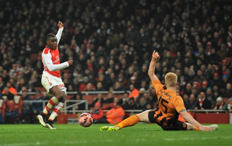 Joel Campbell takes a shot at goal