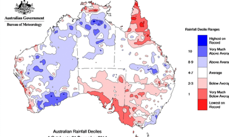 Australia mainland rainfall - three months to 31 Dec 2014