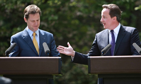 David Cameron and  Nick Clegg at their   press conference in garden of No 10 , May 2010