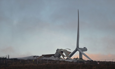A general view of a wind turbine which collapsed at Screggagh wind farm, County Tyrone.