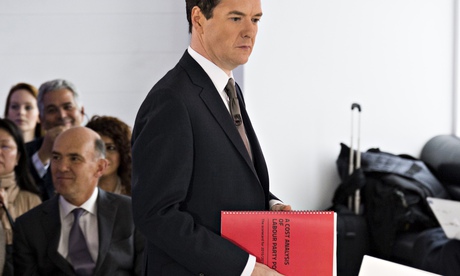 George Osborne with the document, Cost Analysis of Labour Party Policy