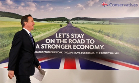 Prime Minister David Cameron launches the conservative party's first election campaign poster.