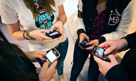students using mobile telephones