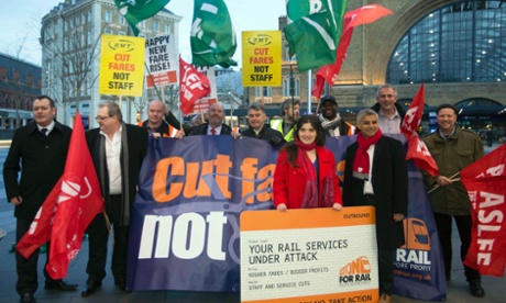 Green party members joined campaigners from the RMT for a protest outside King's Cross station on Monday.