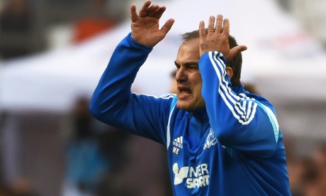 Marseille head coach Marcelo Bielsa watches on.
