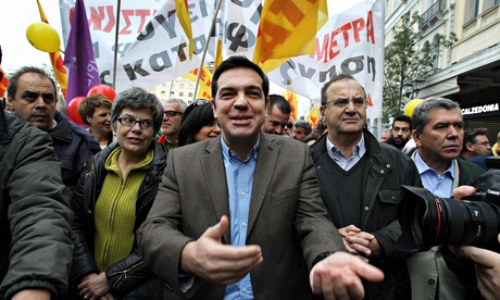 Greek Syriza party leader Alexis Tsipras during a demonstration in Athens