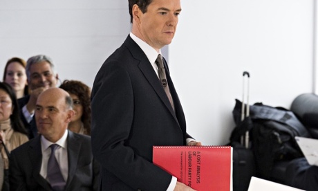 George Osborne with the document, Cost Analysis of Labour Party Policy
