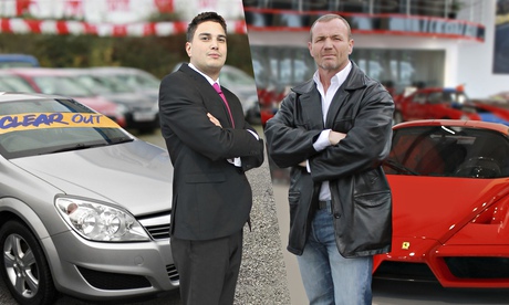 Louis and Darren in Super Cars Vs Used Cars: The Trade Off. Photograph: Kevin Callanan/BBC/Boundless