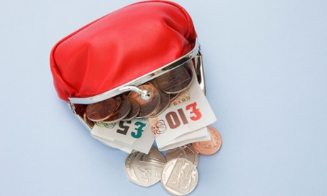 Red purse with coins