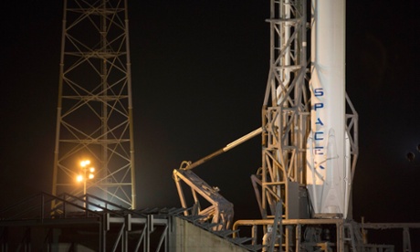 The rocket on the launch pad at Cape Canaveral Air Force Station before the planned liftoff.