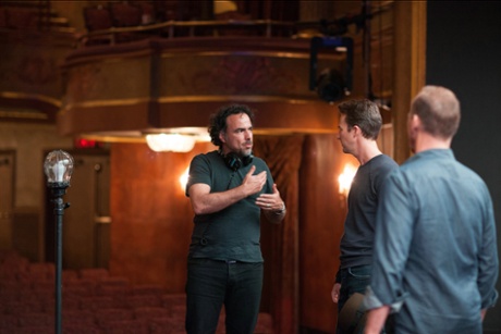 Alejandro Gonzalez Inarritu directs Edward Norton and Michael Keaton in Birdman at the St James theatre.
