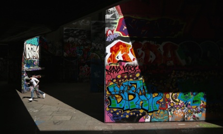 A skater uses the South Bank skatepark in London