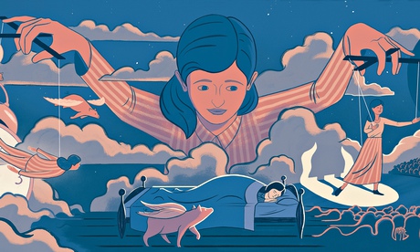 Art illustration of woman controlling dreams 