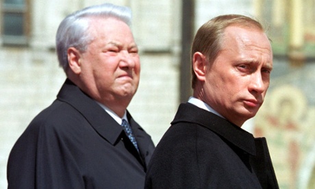 Boris Yeltsin and Vladimir Putin at the ceremony marking Putin’s inauguration as president in May 2000. EPA