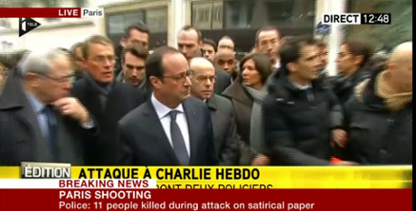 President Hollande visits scene of attack.
