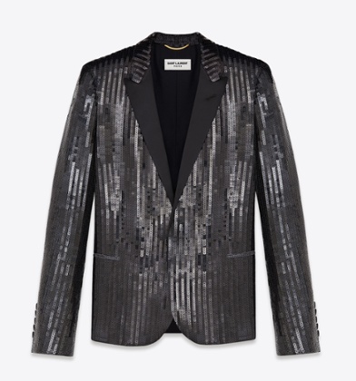 Saint Laurent Classic Single Breasted Jacket in Black Sequins and Satin