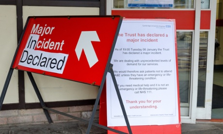 Notice posted outside the entrance to A&E at Addenbrooke's, which has been forced to cancel operations.