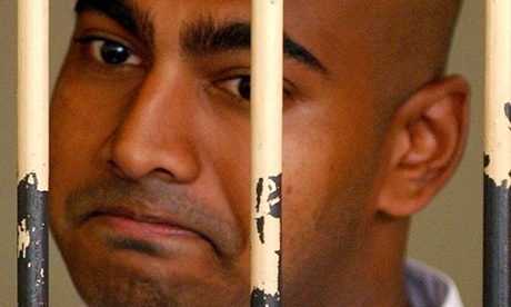 Myuran Sukumaran in a holding cell before his first court appearance in Bali.