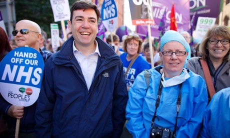 Andy Burnham with NHS campaigners on a march