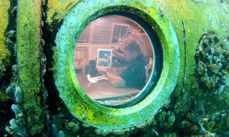 Astronaut Timothy Peake during his 12 day stay under water training for an asteroid mission.