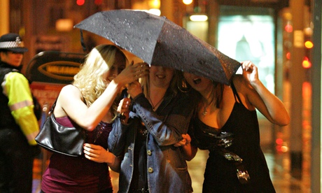 After the party: three women hurry home after a late night. Photograph: Lewis Whyld