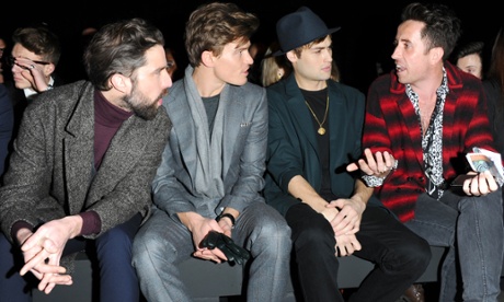 Jack Guiness, Oliver Cheshire, Douglas Booth and Nick Grimshaw attend the Topman show at London Collections: Men