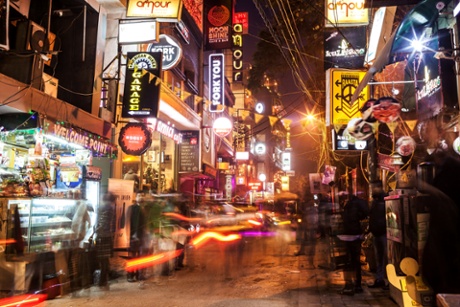 Street scene of Hauz Khas Village, south Delhi