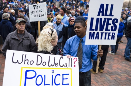 Pro-police supporters gather during rally December in Cleveland, Ohio.