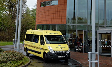 An ambulance outside Hinchingbrooke hospita