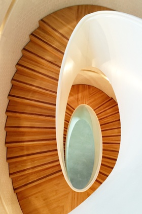 One of the staircases at Damien Hirst’s Newport Street Gallery that ‘make movement around a generally austere building celebratory’.