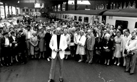 Gordon Honeycombe with the members of the Honeycombe clan at Paddington Station, London
