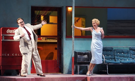 Sarah Tynan (Adina) and Andrew Shore (Dr Dulcamara) in The Elixir Of Love by English National Opera in 2010