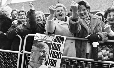 Black and white picture of pensioners protesting about cuts to their pension