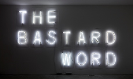 Fiona Banner with her neon sculpture The Bastard Word, 2007.