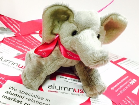 The DJS Research elephant mascot.