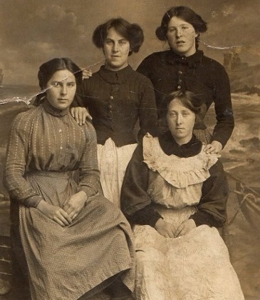 Snapshot ... Mary Ann Macleman, left, Mary Patience, front right, and Mary Reid, centre. The other girl is a friend, probably Margaret Allison.