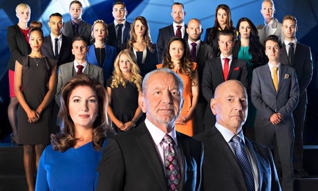 Alan Sugar with deputies Karren Brady and Claude Littner, and candidates of The Appentice