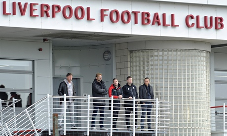 Jürgen Klopp, pictured second left at the Liverpool Academy, has told his first-team players to be ‘very intense, very aggressive with yourself’, according to midfielder Lucas Leiva. Photograph: Nick Taylor/Liverpool FC/Liverpool FC via Getty Images