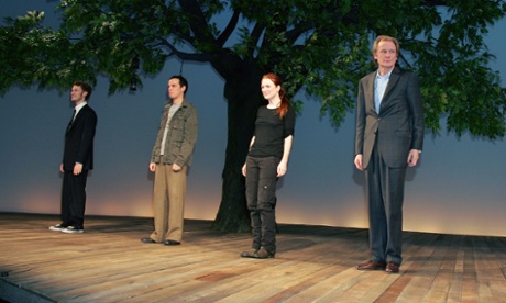 L-R: Dan Bittner, Andrew Scott, Julianne Moore and Bill Nighy taking a curtain call in David Hare’s The Vertical Hour at the Music Box Theater in New York, 2006.