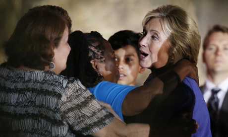 Democratic presidential candidate Hillary Rodham is greeted during a rally in Las Vegas.