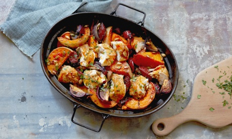 roast chicken with chorizo and butternut squash