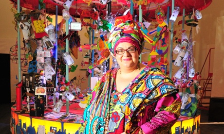 Camila Batmanghelidjh in front of an artwork at the 'Holding Up Childhood' exhibition, Royal Academy of Arts, London